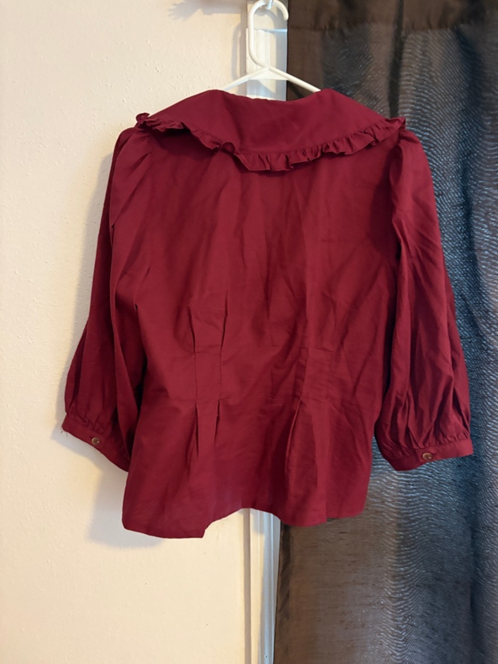 Soje the Label Burgundy Ruffle Collar Button-Front Blouse - Picture 3 of 3